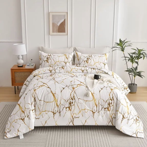 Strolling life King 3 Piece Comforter Set, Cotton & Microfiber Filling, Luxury Soft & Breathable Bed Set for All Seasons