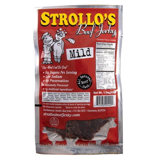 Strollo's Beef Jerky Mild Original Flavor 1 Pack - Low Sodium, Low Sugar, Low Carb - Made with All Natural USA Beef, USDA Certified