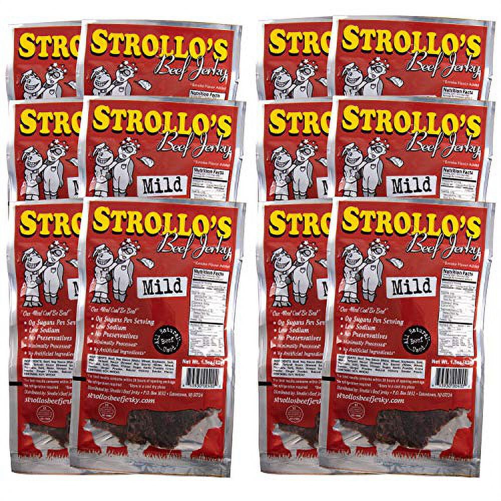 Strollo's Original Mild Beef Jerky Meat Snack 12 Pack- Keto, Paleo, 0g Carb, Low In Sodium, High Protein 0g Sugar - All Natural Beef, USDA Certified