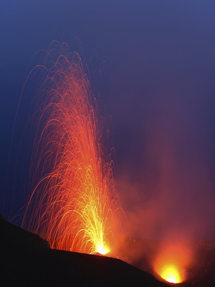 Stromboli eruption Aeolian Islands north of Sicily Italy Canvas Art - Martin RietzeStocktrek Images (12 x 16)