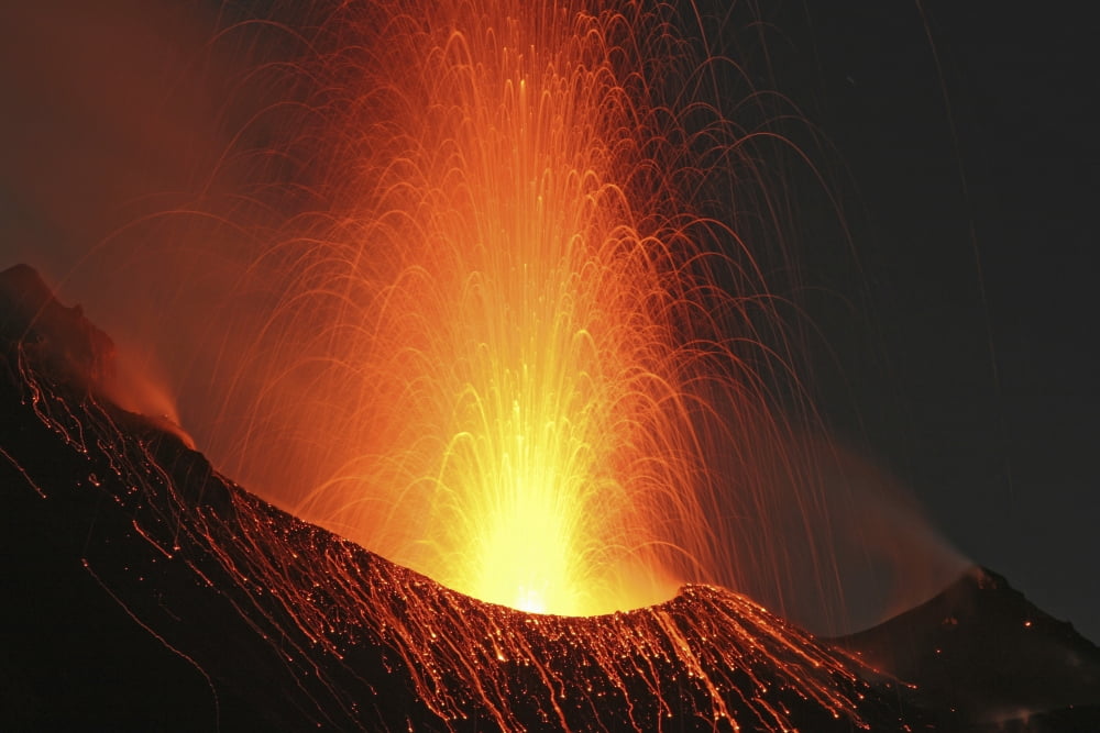 Stromboli eruption Aeolian Islands north of Sicily Italy Canvas Art - Martin RietzeStocktrek Images (17 x 12)