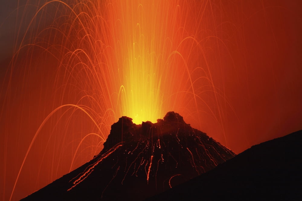 Stromboli eruption Aeolian Islands north of Sicily Italy Canvas Art - Martin RietzeStocktrek Images (34 x 23)