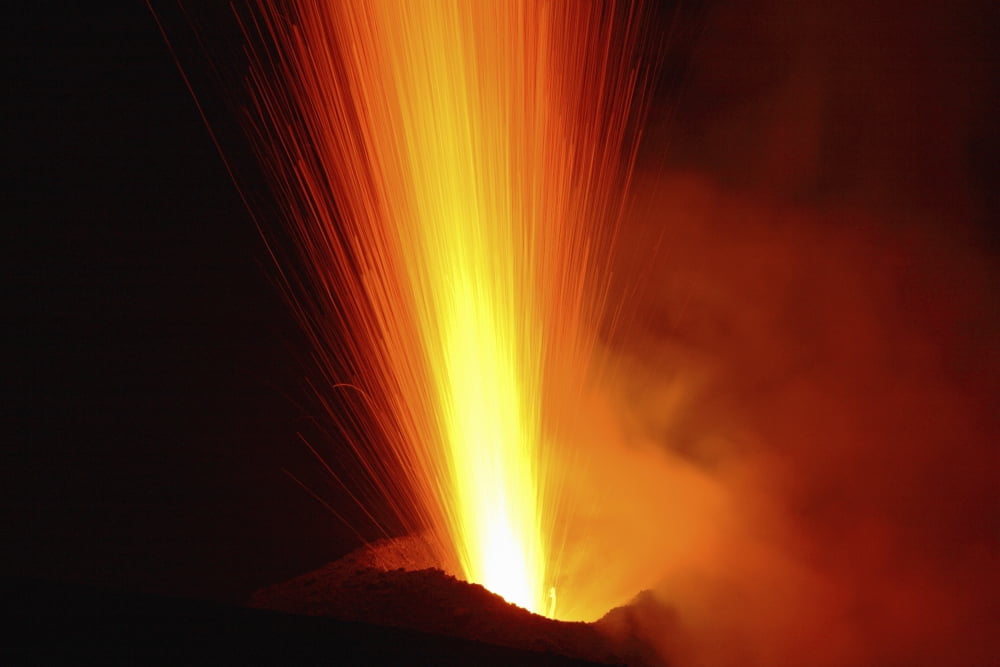 Stromboli eruption Aeolian Islands north of Sicily Italy Canvas Art - Martin RietzeStocktrek Images (34 x 23)