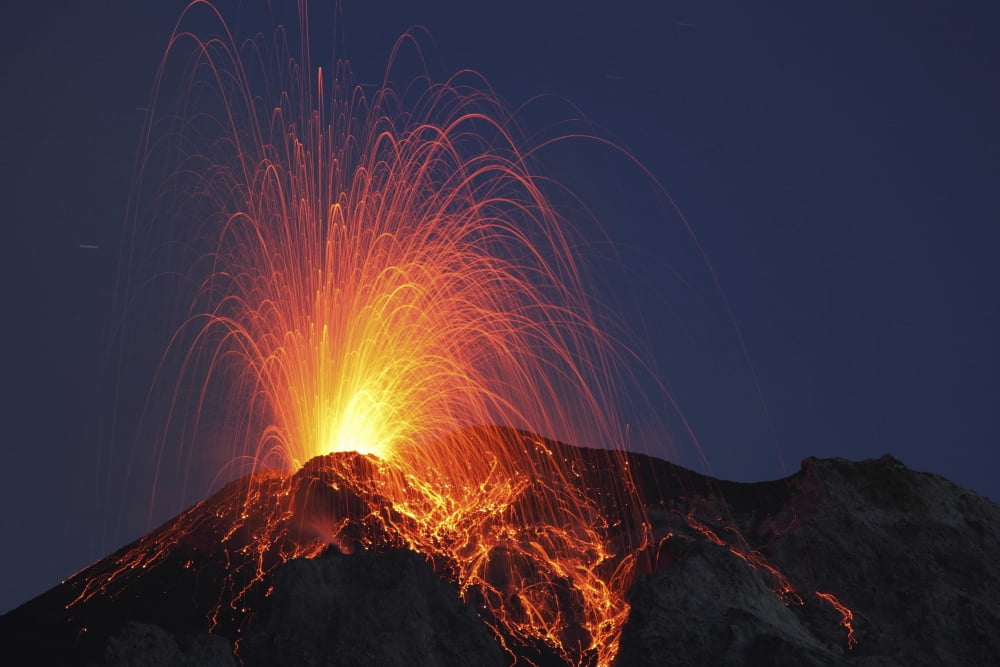 Stromboli eruption Aeolian Islands north of Sicily Italy Canvas Art - Martin RietzeStocktrek Images (34 x 23)