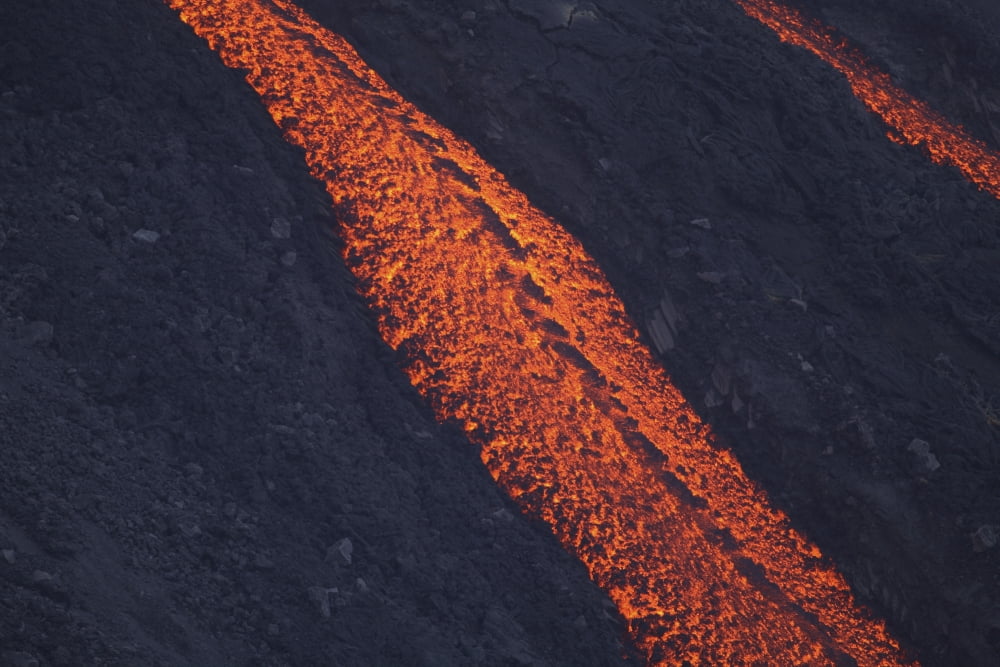Stromboli lava flow Aeolian Islands north of Sicily Italy Canvas Art - Martin RietzeStocktrek Images (17 x 12)