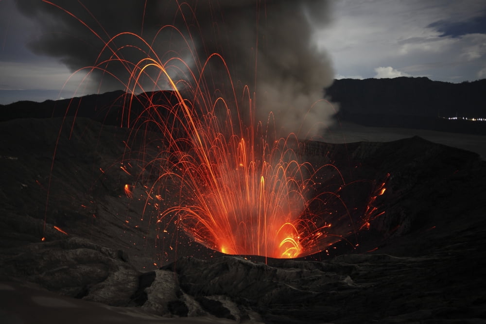 Strombolian eruption of Mount Bromo volcano Tengger Caldera Java Indonesia Canvas Art - Richard RoscoeStocktrek Images (18 x 12)