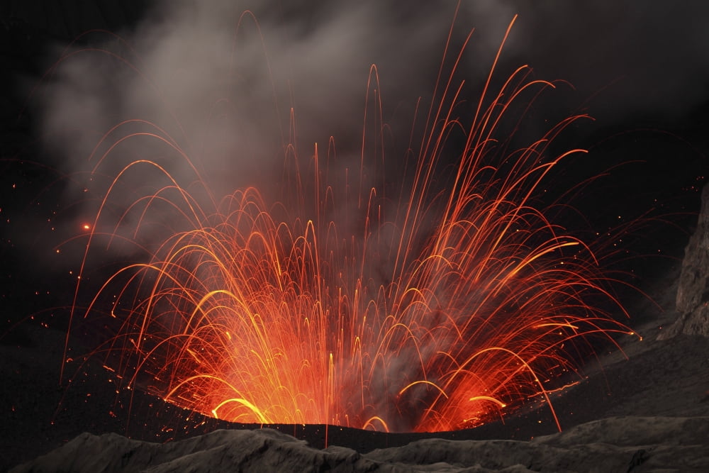 Strombolian eruption of Mount Bromo volcano Tengger Caldera Java Indonesia Canvas Art - Richard RoscoeStocktrek Images (35 x 23)