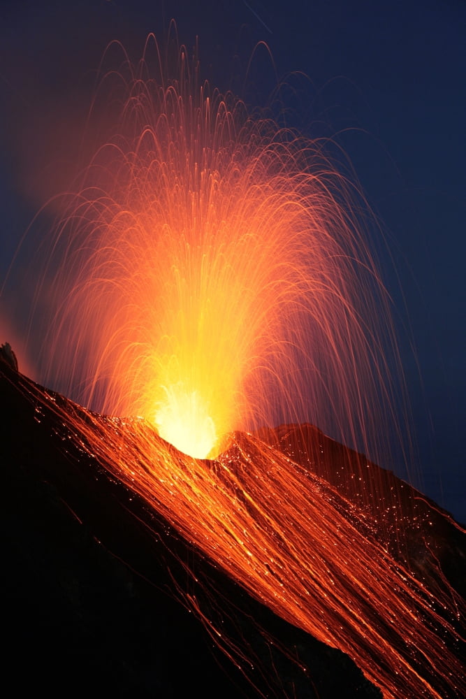 Strombolian eruption of Stromboli volcano Aeolian Islands Mediterranian Sea Italy Canvas Art - Richard RoscoeStocktrek Images (23 x 35)