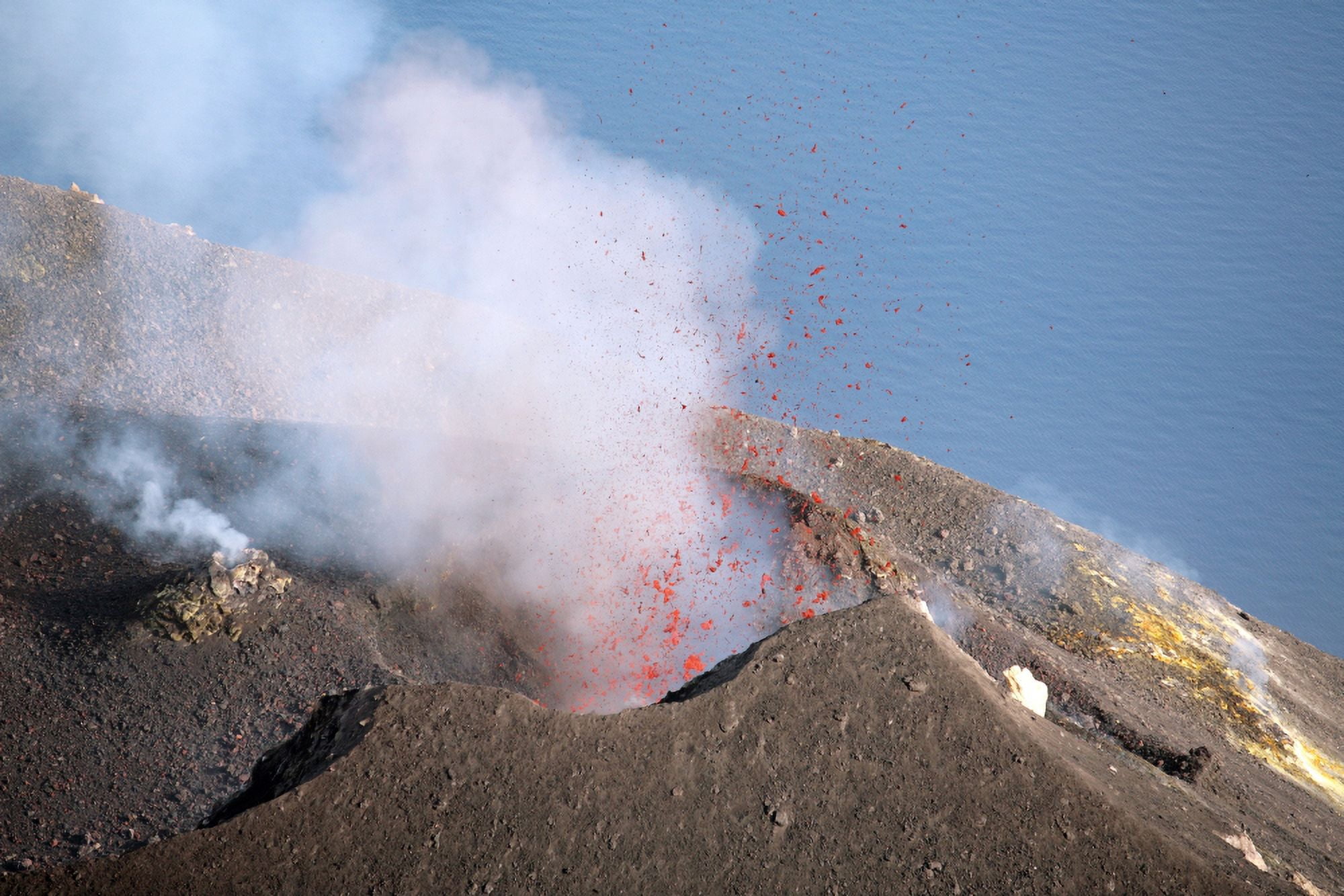Strombolian eruption of Stromboli volcano Aeolian Islands Mediterranian Sea Italy Canvas Art - Richard RoscoeStocktrek Images (35 x 23)