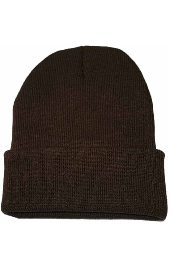 Men Women Knit Skully Beanie Hat Ski Cap Cuff Slouchy Plain Solid Warm Winter - Brown