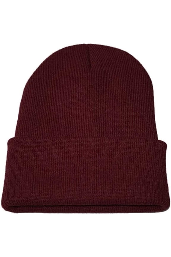Men Women Knit Skully Beanie Hat Ski Cap Cuff Slouchy Plain Solid Warm Winter - Burgundy