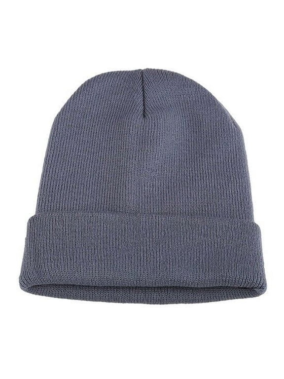 Men Women Knit Skully Beanie Hat Ski Cap Cuff Slouchy Plain Solid Warm Winter - Light Gray