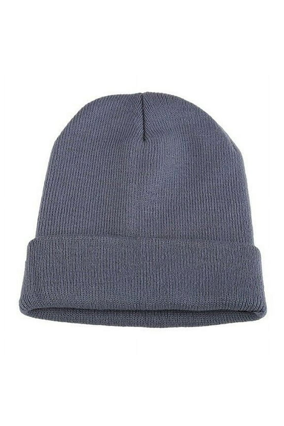 Men Women Knit Skully Beanie Hat Ski Cap Cuff Slouchy Plain Solid Warm Winter - Light Gray