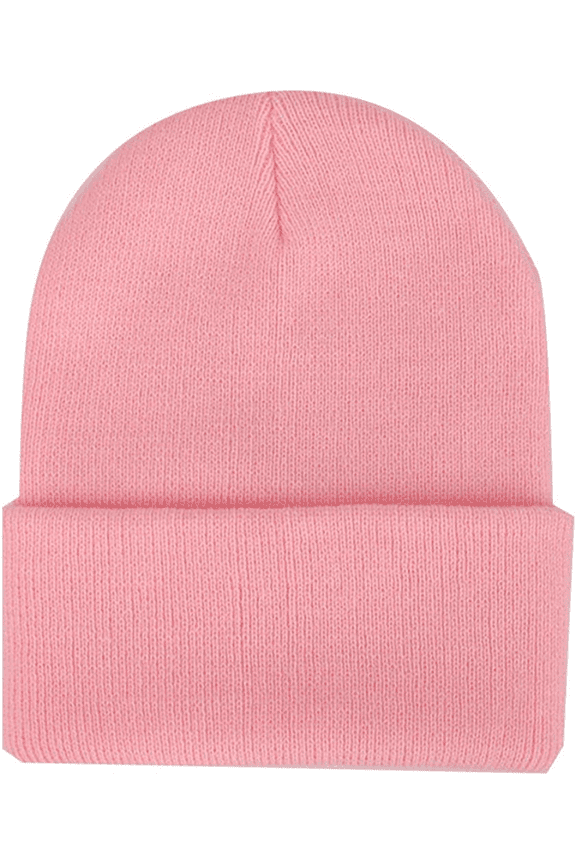 Men Women Knit Skully Beanie Hat Ski Cap Cuff Slouchy Plain Solid Warm Winter - Light Pink