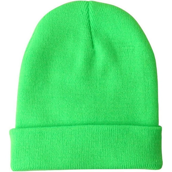 Stromguard Men Women Knit Skully Beanie Hat Ski Cap Cuff Slouchy Plain Solid Warm Winter - Neon Green