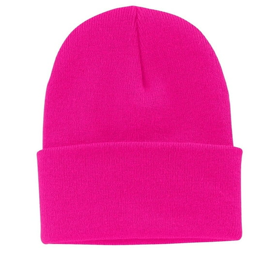 Stromguard Men Women Knit Skully Beanie Hat Ski Cap Cuff Slouchy Plain Solid Warm Winter - Neon Pink