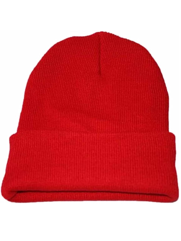 Men Women Knit Skully Beanie Hat Ski Cap Cuff Slouchy Plain Solid Warm Winter - Red