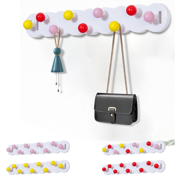 Strong Adhesive Wall Hook Rack | 9 Hooks Plastic Organizer – No-Install, Tear-Resistant, Heavy Duty | Space-Saving Hanging Solution for Rental Kitchen Bathroom Entrance | White, 15.94in