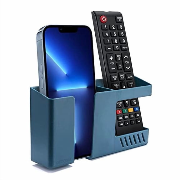 Strong Adhesive Wall Mount Phone Holder D3 Punch-Free Bedside Phone Shelf with Charging Port  Sticky Remote Control Storage Box  Bathroom & Kitchen Wall Organizer (Blue)