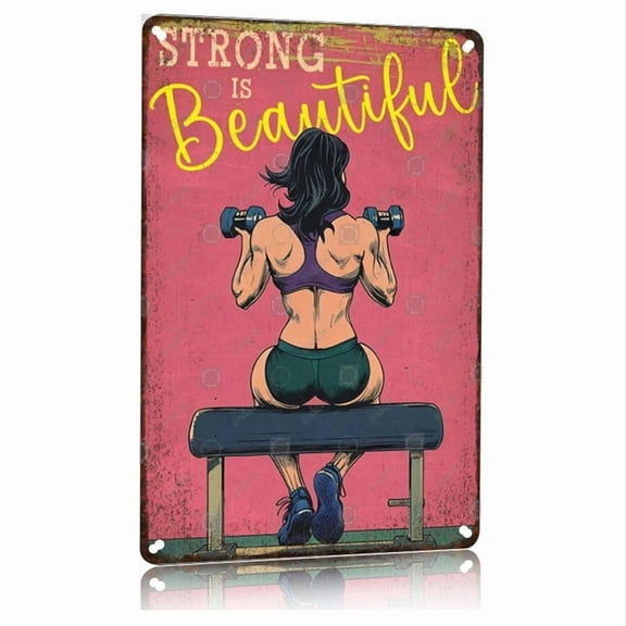 Strong Is Beautiful Metal Poster Motivational Gym Wall Art for Women 12x16 Inch Aluminum Fitness SigWeight lifting Girl Workout Room Decor Home Gym Inspirational Plaque Strength Training Gift