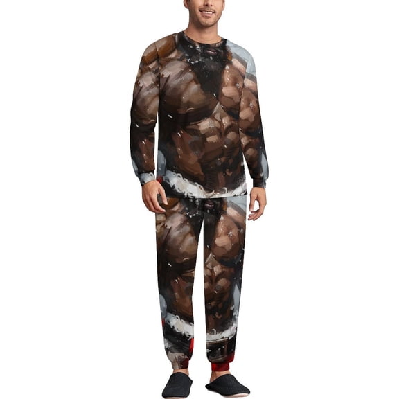 Strong Black Santa Men's Pajama Set Sleepwear Pjs Lightweight Long Sleeve Crewneck Shirts and Bottoms Soft Comfy Sleep Sets 2XL