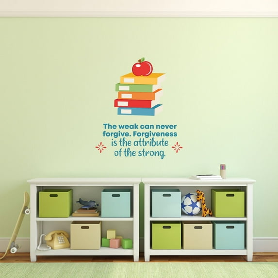 Strong Books Apple School Quote Cartoon Quotes Decors Wall Sticker Art Design Decal for Girls Boys Kids Room Bedroom Nursery Kindergarten Home Decor Stickers Wall Art Vinyl Decoration (40x20 inch)