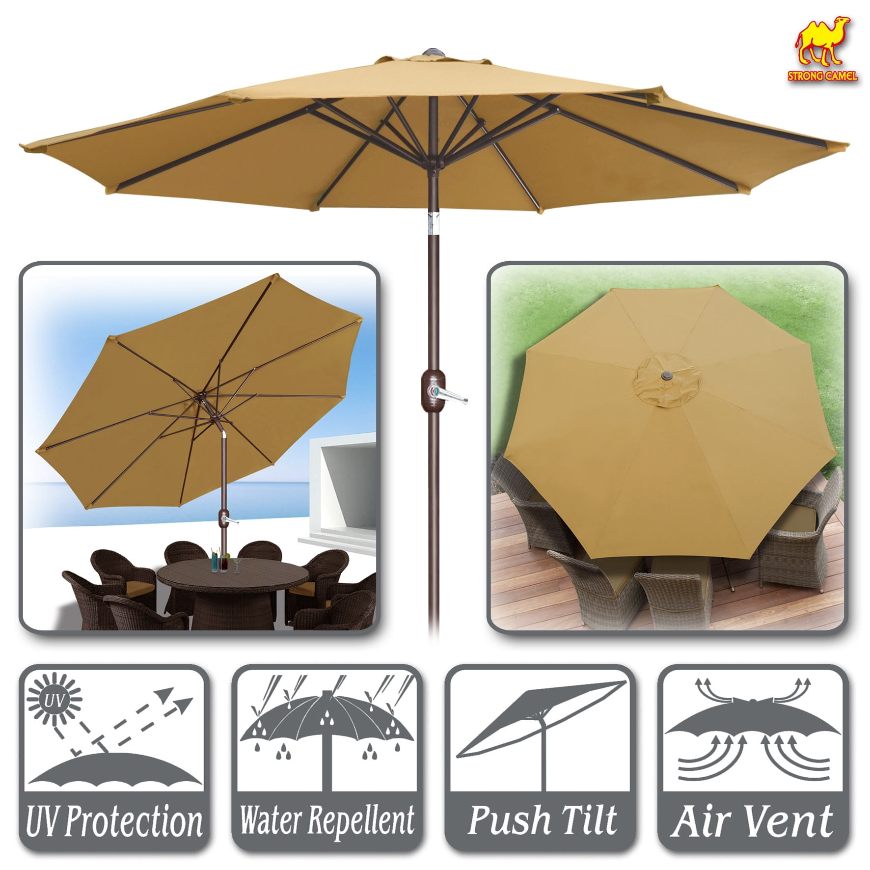camel patio umbrella Strong 7.5FT Outdoor Table Sunshade Market Umbrella with Crank (Ecru) : Patio, Lawn & Garden designed for easy operation and reliable sun protection VOUA 10-ft Steel Beige Crank