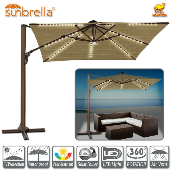 Strong Camel 10'x10' Deluxe Anti-wind Cantilever Sunbrella Roma Umbrella Heavy duty Offset Solar Umbrella