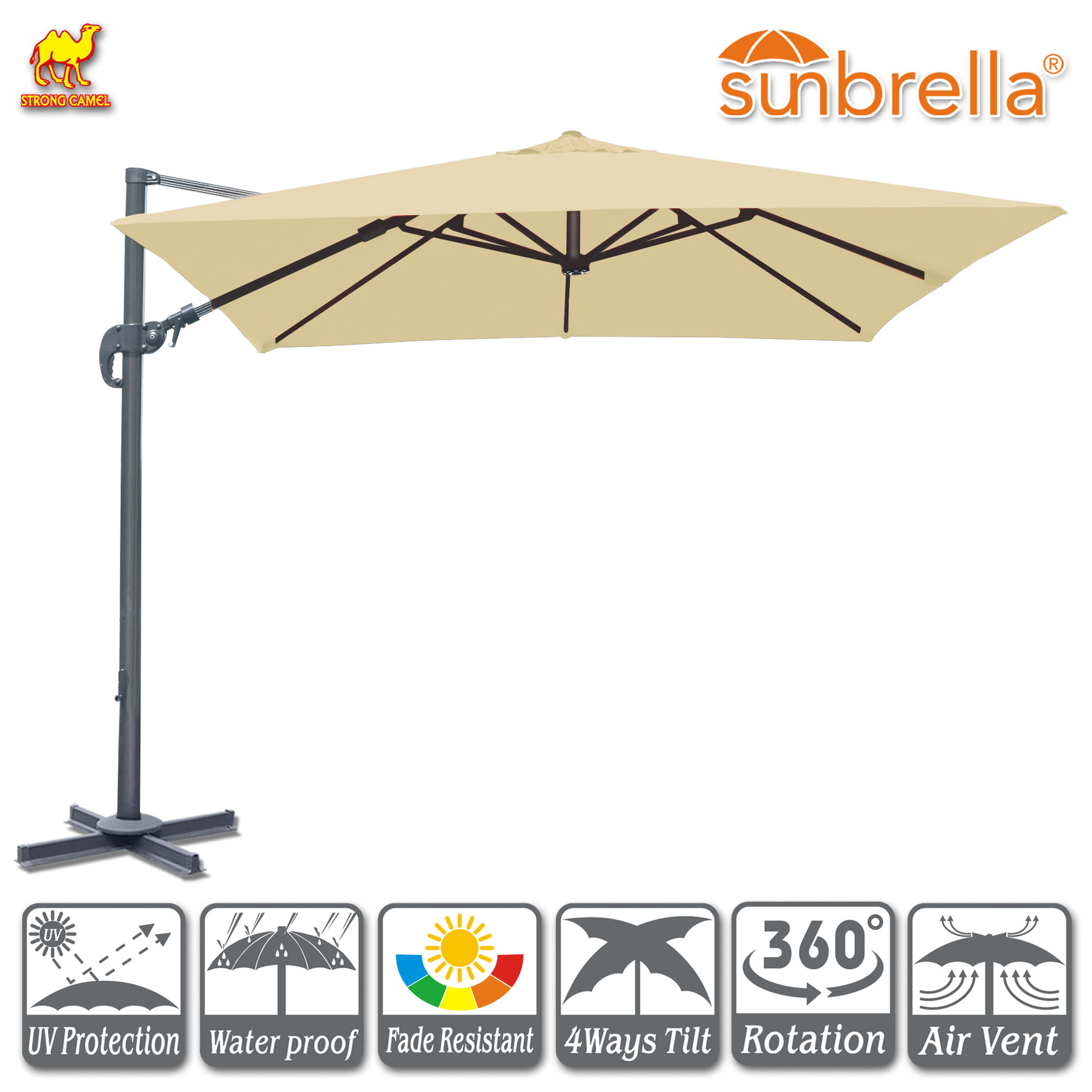 STRONG CAMEL 8.1x3.9ft 5-rib Patio Rectangle Half Wall Umbrella for outdoor