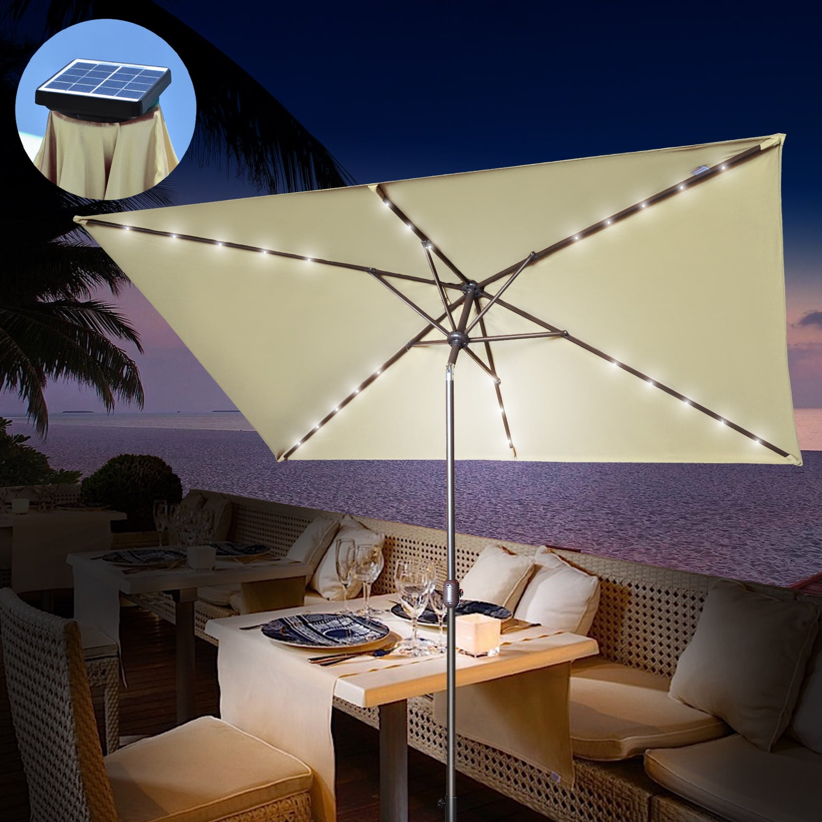 Strong Camel 10'x6.5' Outdoor 26 LED Lights Patio Umbrella Rectangle