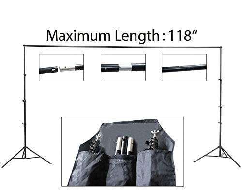 Strong Camel 10ft Black Background Support Cross Bar Shelf Telescopic Background Stand with 2 Backdrop Photography Video