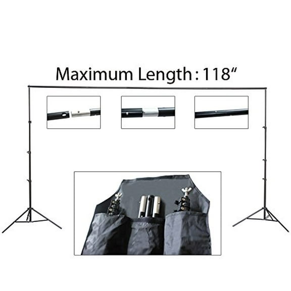Strong Camel 10ft Black Background Support Cross Bar Shelf Telescopic Background Stand with 2 Backdrop Photography Video
