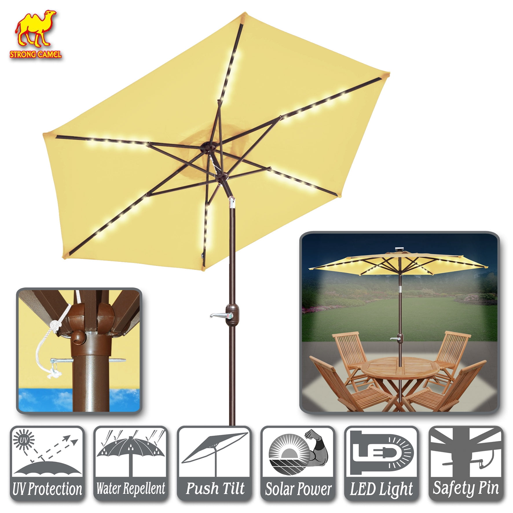 STRONG CAMEL Brand New 9' 80LED Light Sunshade Solar Patio Umbrella with Tilt Crank Outdoor main image 0