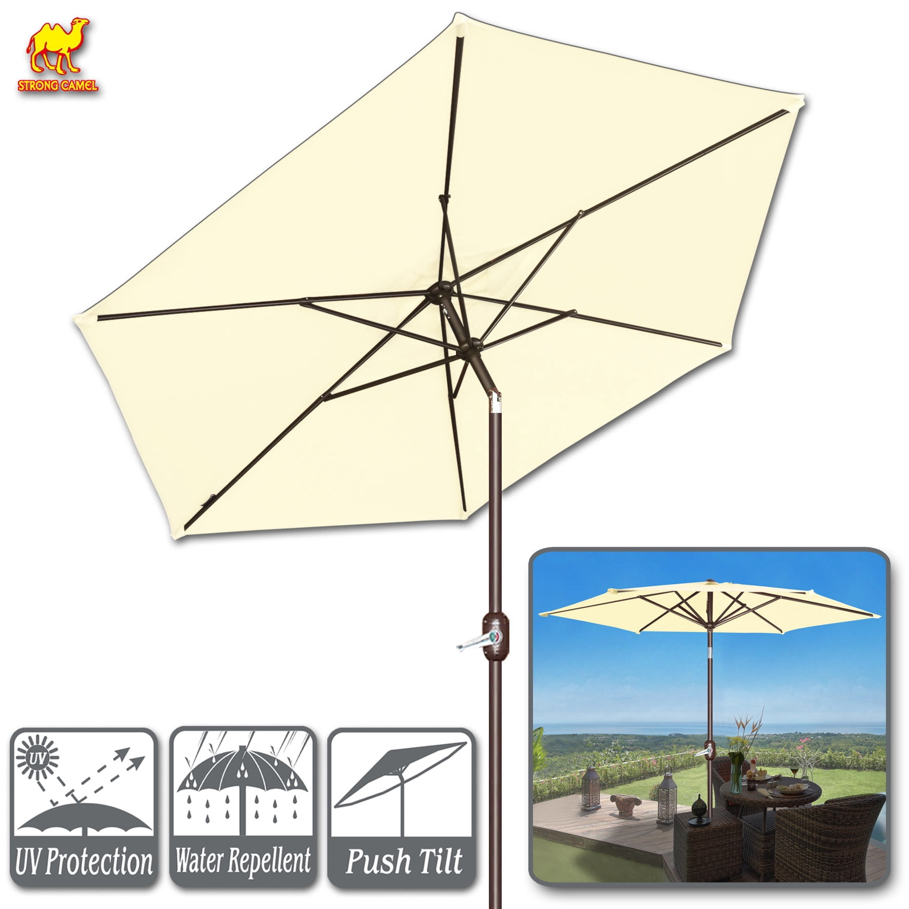 STRONG CAMEL 11.5'  8 Ribs Round Patio Sunshade Market Umbrella Outdoor with Crank Parasol Garden