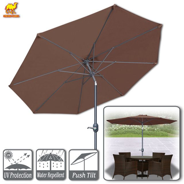 STRONG CAMEL 6.5ft Outdoor Patio Umbrella LED Lighted Tilt Aluminum Garden Market Balcony Sunshade