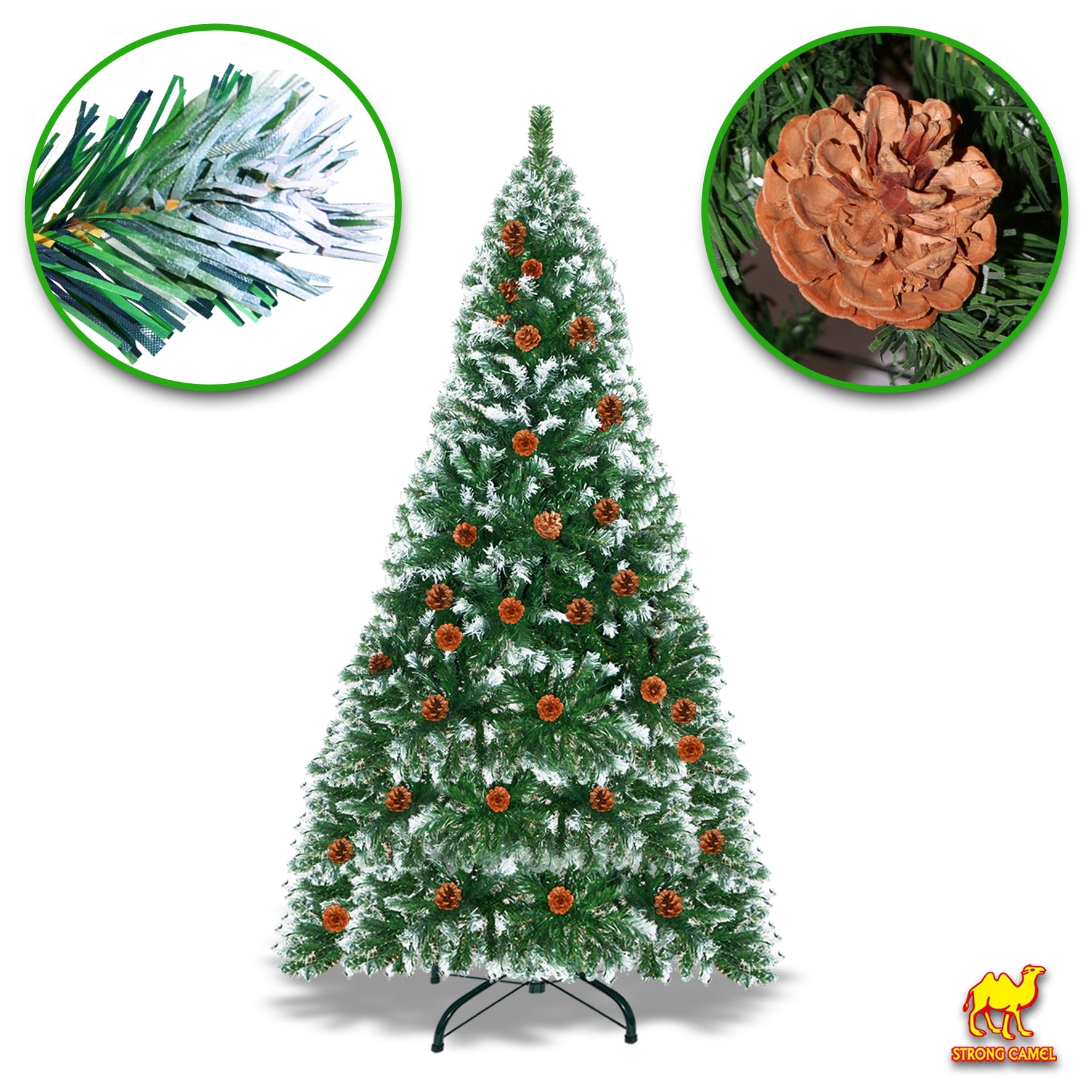 Strong Camel Frosted Sweet Pine Artificial Christmas Tree Decorated with Pine Cones New Xmas Holiday Decoration (7' with 1003 Tips and 39 pinecones)