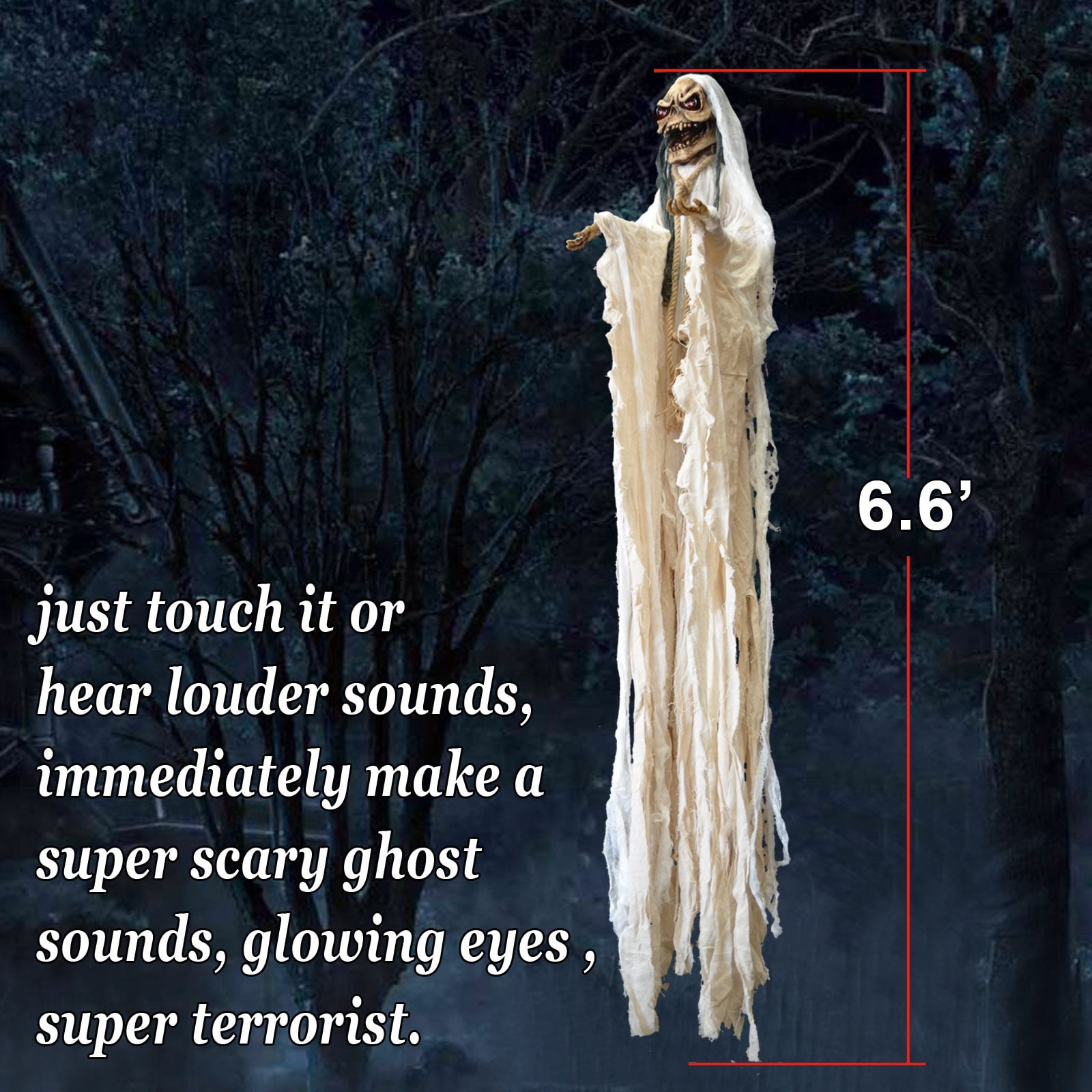 Strong Camel Hanging Reaper Ghost 6.6ft Tall Lifesize Animated Halloween Haunted House Prop