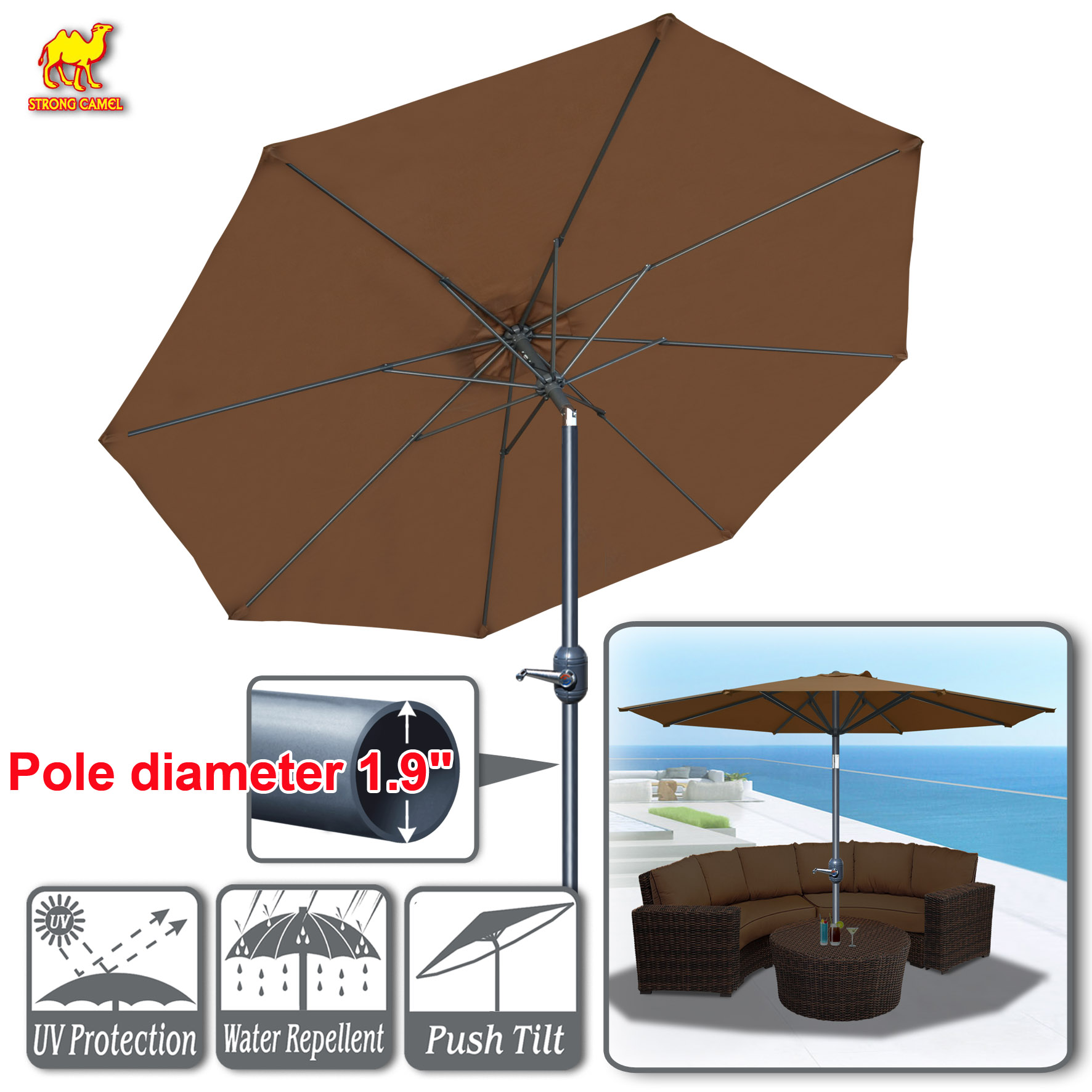 STRONG CAMEL 10Ft Half Market Umbrella Round Patio Half Umbrella w/Crank main image 0