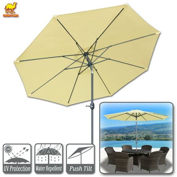 Strong Camel Patio Umbrella 10' with Tilt and Crank 8 Ribs Outdoor Garden Market Parasol Sunshade in Beige Color