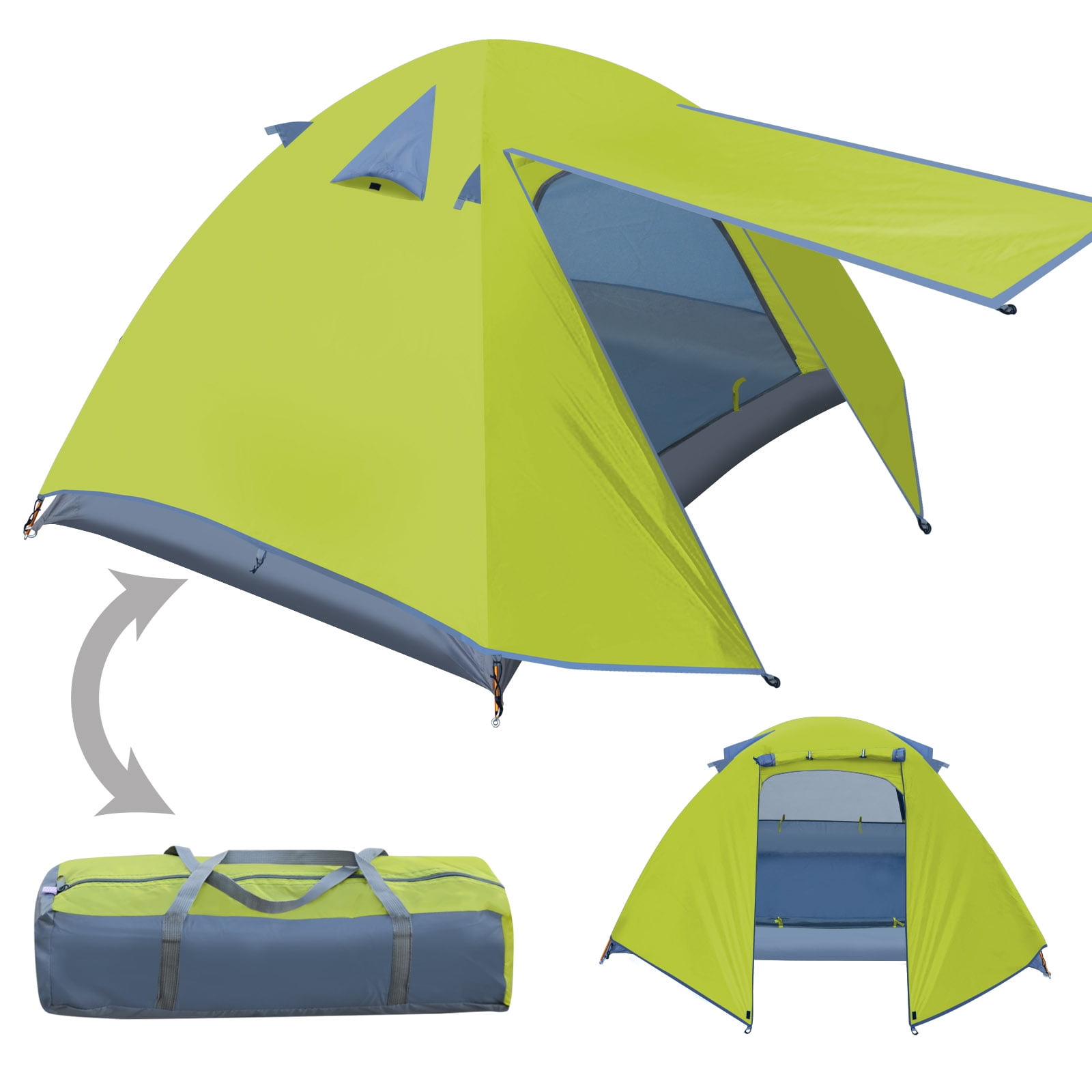 Strong Camel Portable 1-2 Persons Backpacking Tent Double Layer Outdoor Waterproof Camping Hiking-Green