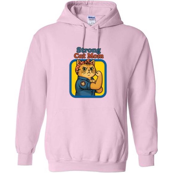 Strong Cat Mom Feminist Rosie Style Cat Lover Cute Graphic Pullover Hoodie, up to size 5XL