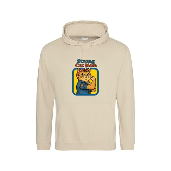 Strong Cat Mom Feminist Rosie Style Cat Lover Cute Graphic Pullover Hoodie, up to size 5XL