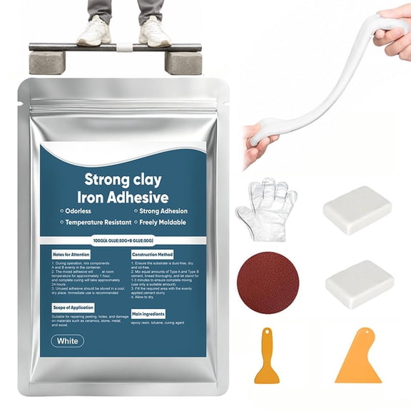 Strong Clay Iron Adhesive, High-Strength Multi-Purpose Epoxy Putty, Universal Pool Repair Compound for Metal, Wood, Ceramic, Plastic, Glass, Tile, Durable Filler for Cracks and Holes