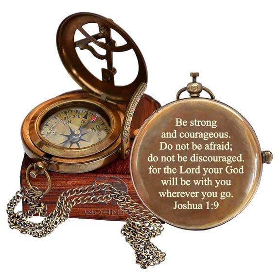 Be Strong and Courageous Brass Religious Compass Gift Confirmation Baptism Easter Christian Catholic Graduation Gift, Birthday for Men Women Boys Girls Teenage Kids Y101