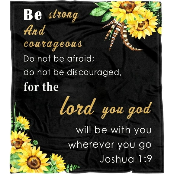 Be Strong & Courageous Throw Blanket - Scripture Blanket with Healing Caring Faith Prayer Religious Gifts for Women Christian Bible Verse Throw Blanket (Black 1, 50x60 Inches)