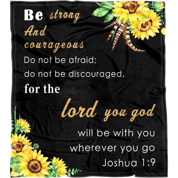 Be Strong & Courageous Throw Blanket - Scripture Blanket with Healing Caring Faith Prayer Religious Gifts for Women Christian Bible Verse Throw Blanket (Black 1, 60x80 Inches)