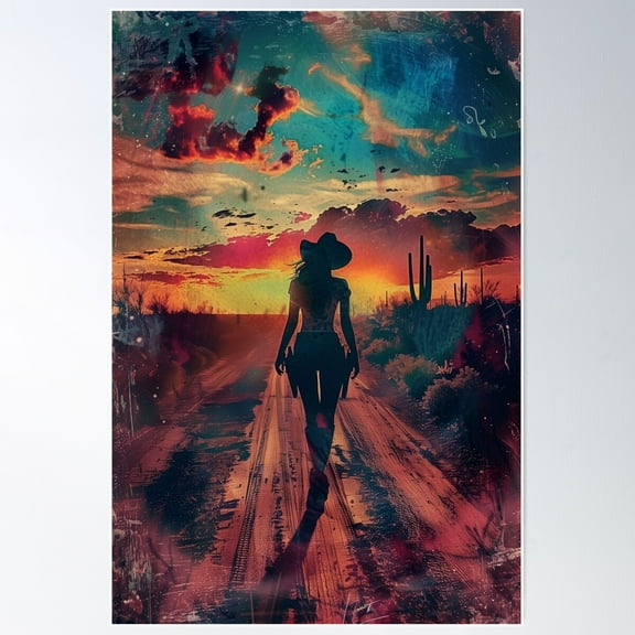 Strong Cowgirl In The Texas Sunset Poster Wall Art, Modern Wall Decor For Living Room Bedroom, 8x12 UNFRAMED