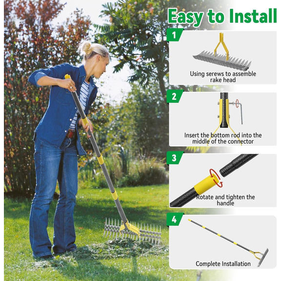 Strong Dethatcher Rake 19 tines / 72" long Garden tool for yard Lawn Field plant