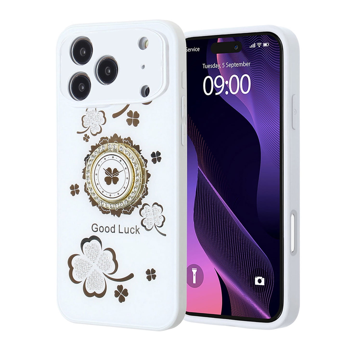Strong Diamond Shiny Cases with Ring for iPhone 17 Pro Max - White