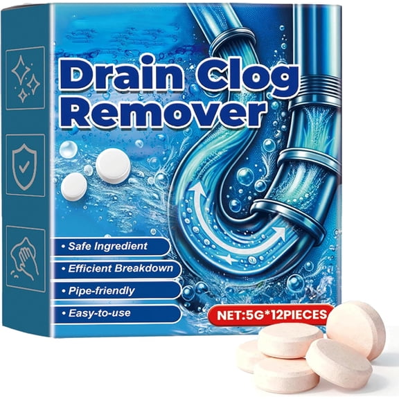 Strong Drain Effervescent Tablets, Quick-Dissolving Drain Clog Remover for Kitchen & Bathroom Pipes, Unscented Sink Smell Eliminator, Clears 200 Clogs(Q)